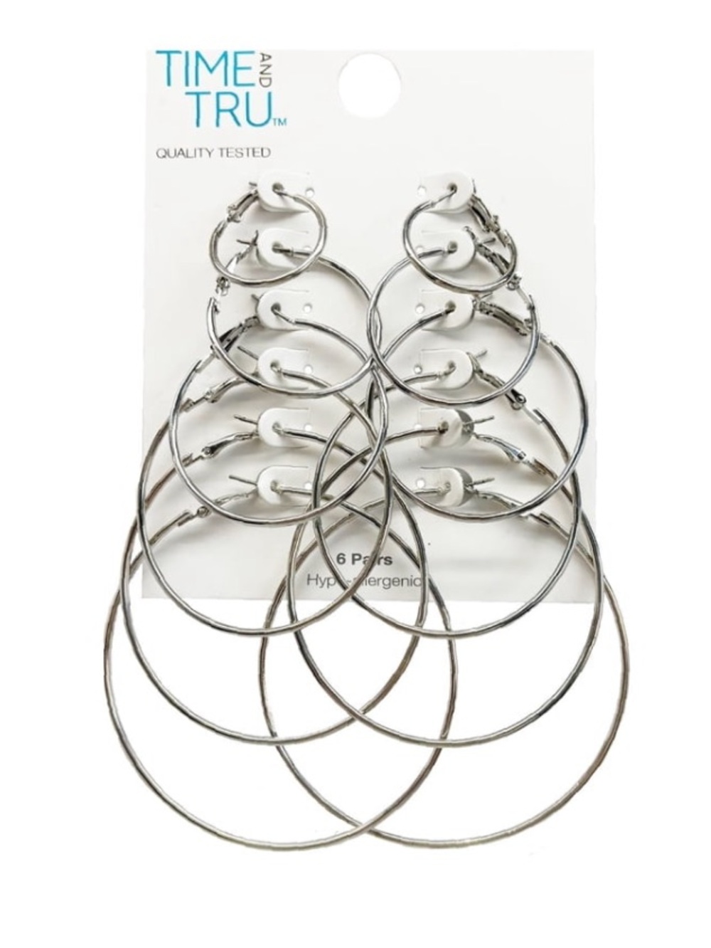 Time and Tru Silver Hoop Earring Set - 6 Pairs